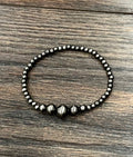 Faux Silver Polish Western Bead Stretch Braceletl