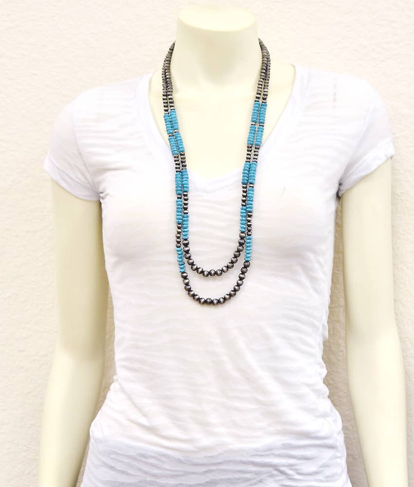 Faux Silver 29" Western Bead 2-strand Necklace
