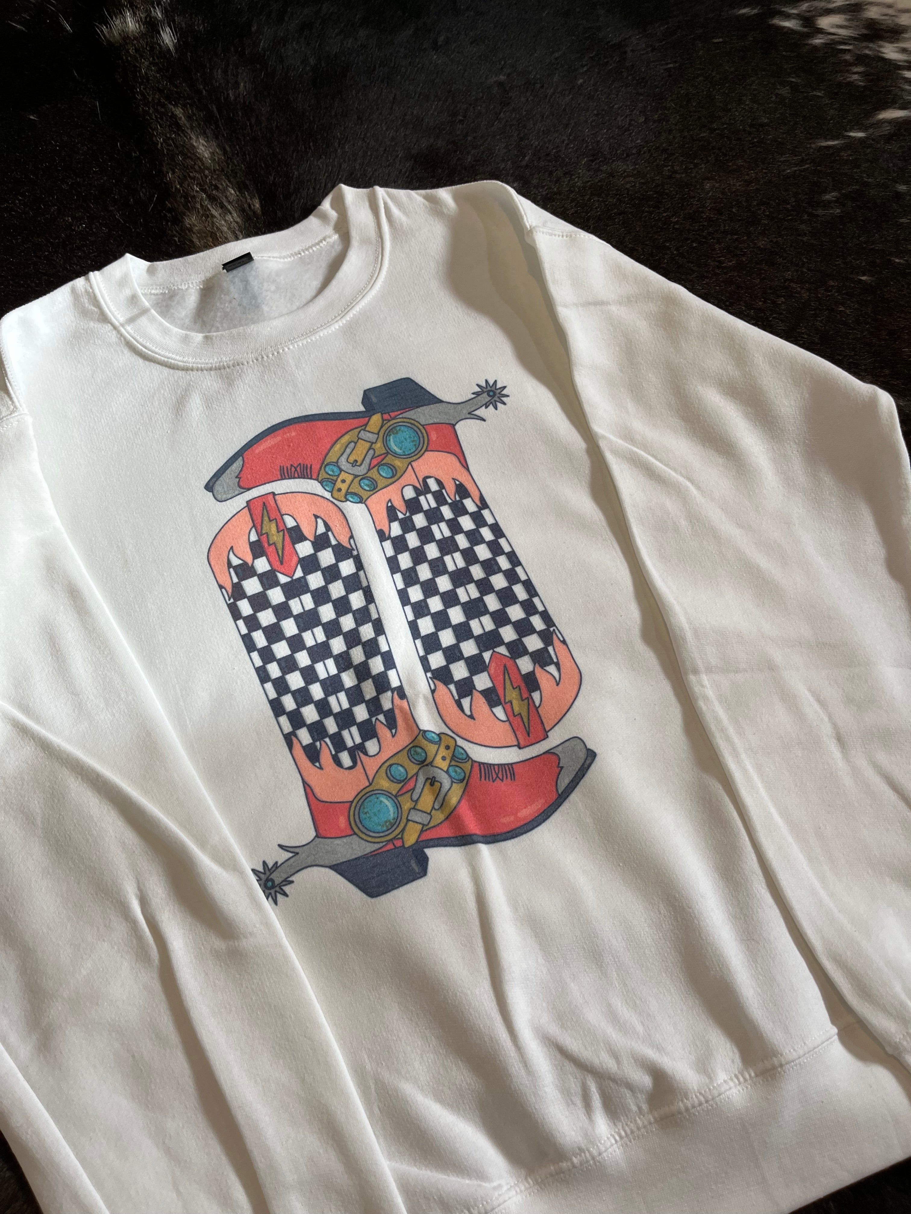 Checkerd Boots Crewneck