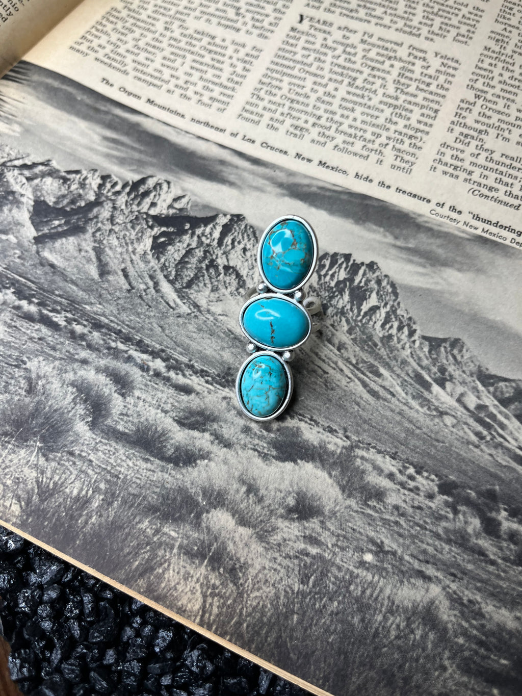 Faux Silver and Turquoise 3 Stone Ring