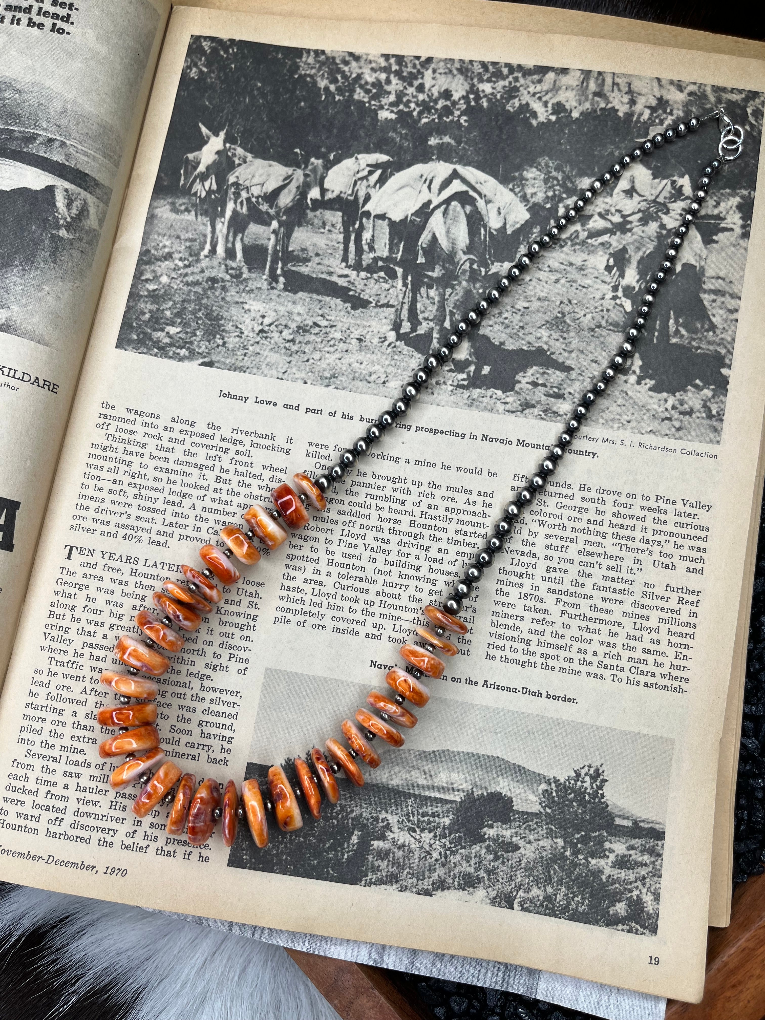 Graduated Sterling Silver Pearls And Orange Spiney Statement Necklace