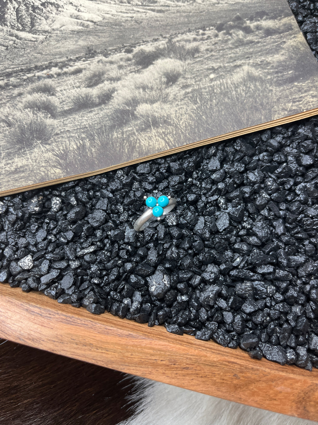 Mini Faux Silver and Turquoise Cluster Ring
