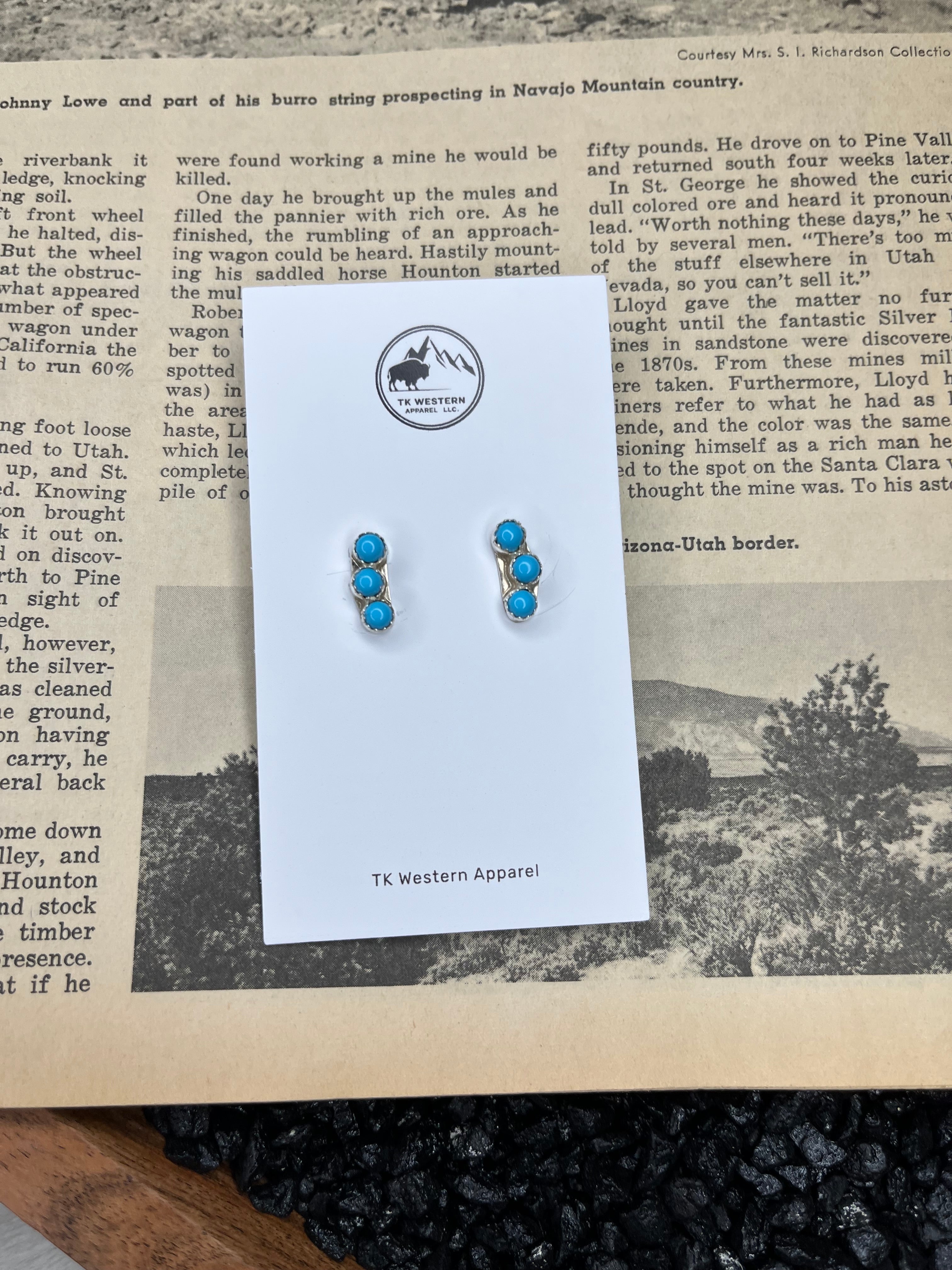 Sterling Silver and Kingman Turquoise Crawler Studs