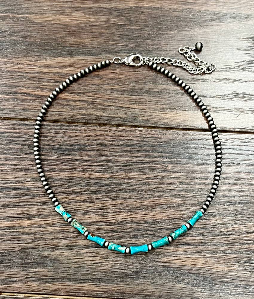 Faux Silver 16" Western Gemstone Necklace