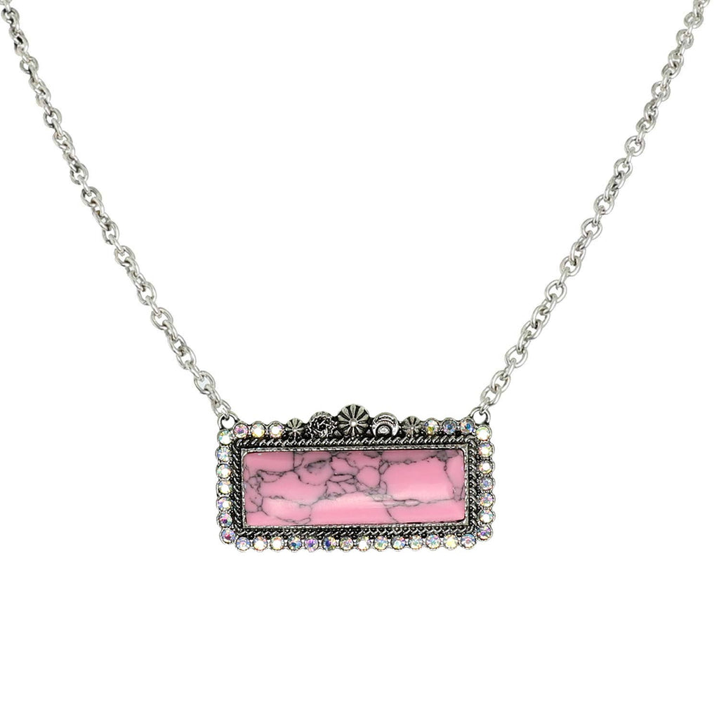 Faux Silver Western Rectangle Turquoise Concho Necklace