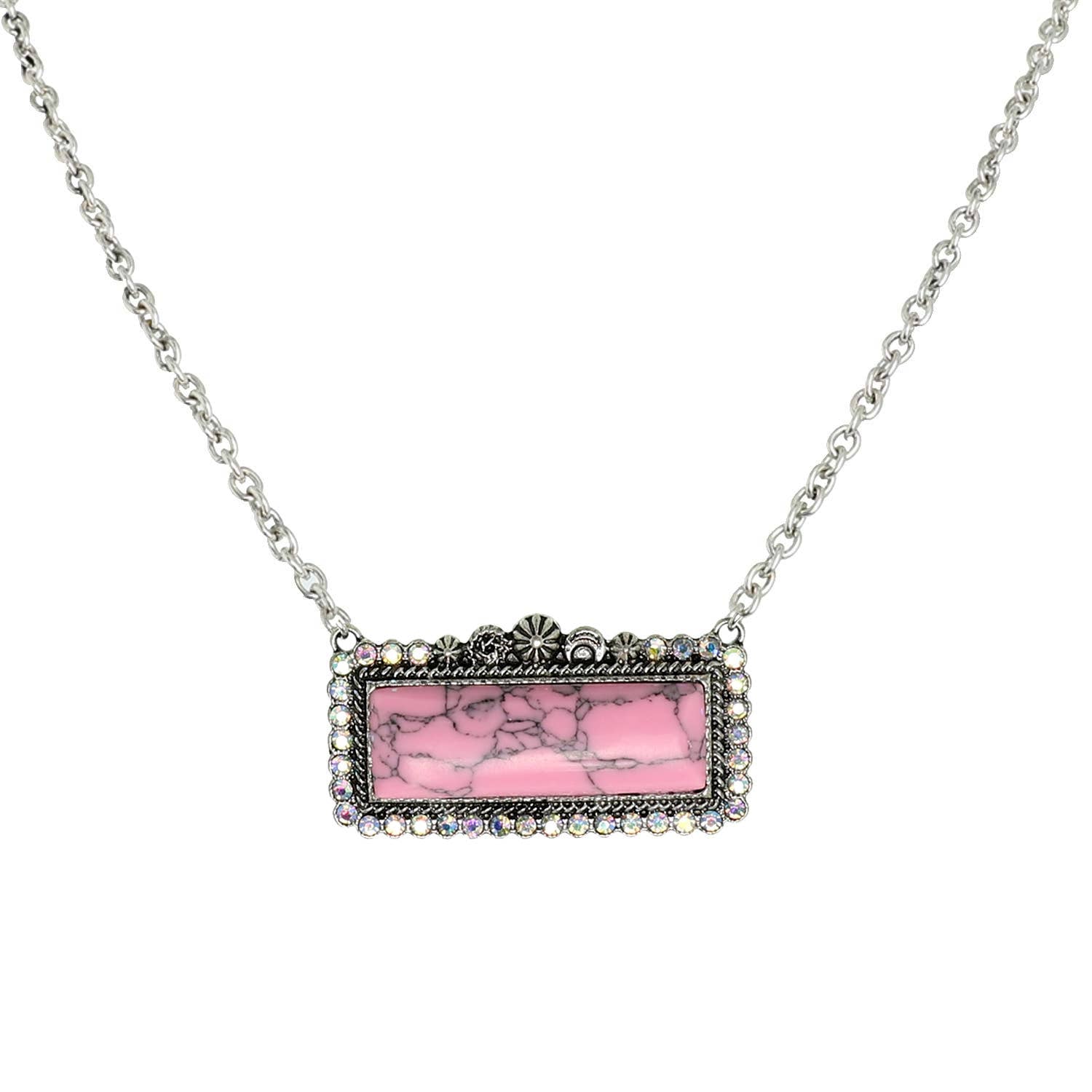 Faux Silver Western Rectangle Turquoise Concho Necklace