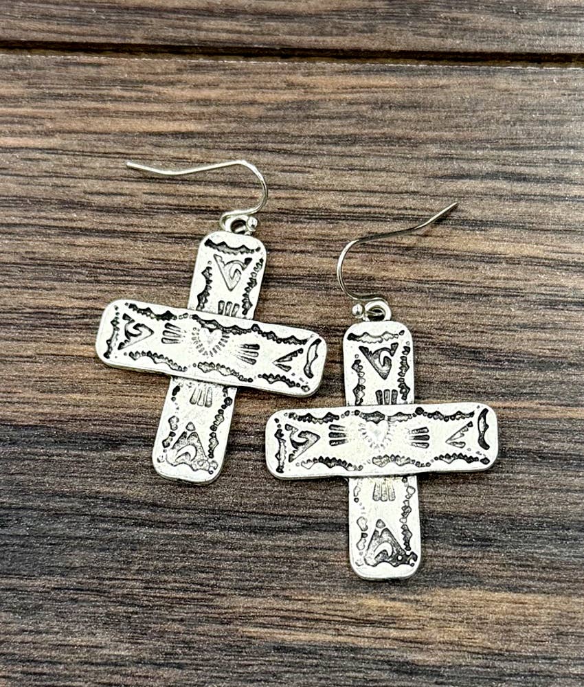 Faux Silver 1.3" Boho Aztec Earrings