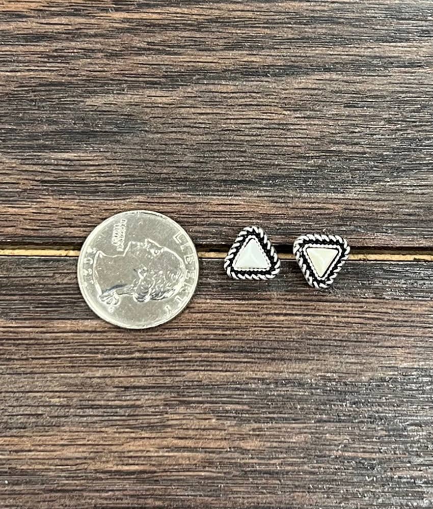 Faux Silver Small 5mm Triangle White Turquoise Stud Earrings