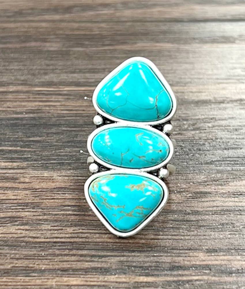 Faux Silver 1.6" Western Turquoise Adjustable Ring