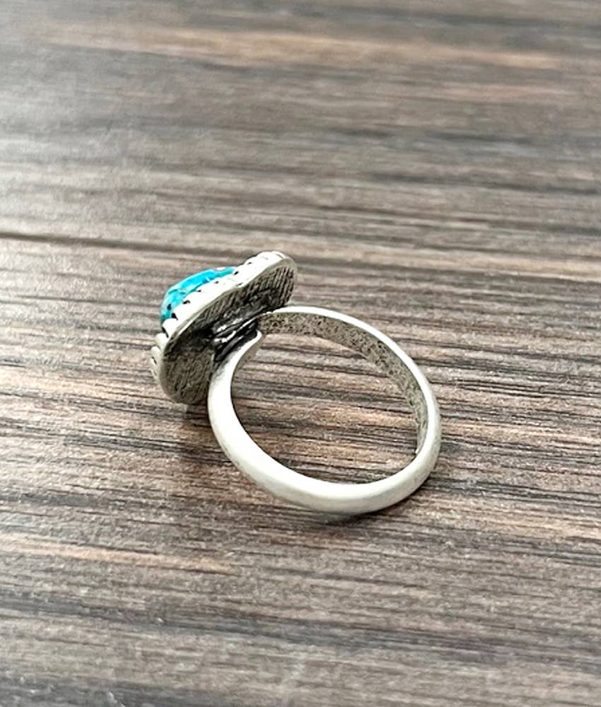 Faux Silver 0.7" Heart Gemstone Adjustable Ring
