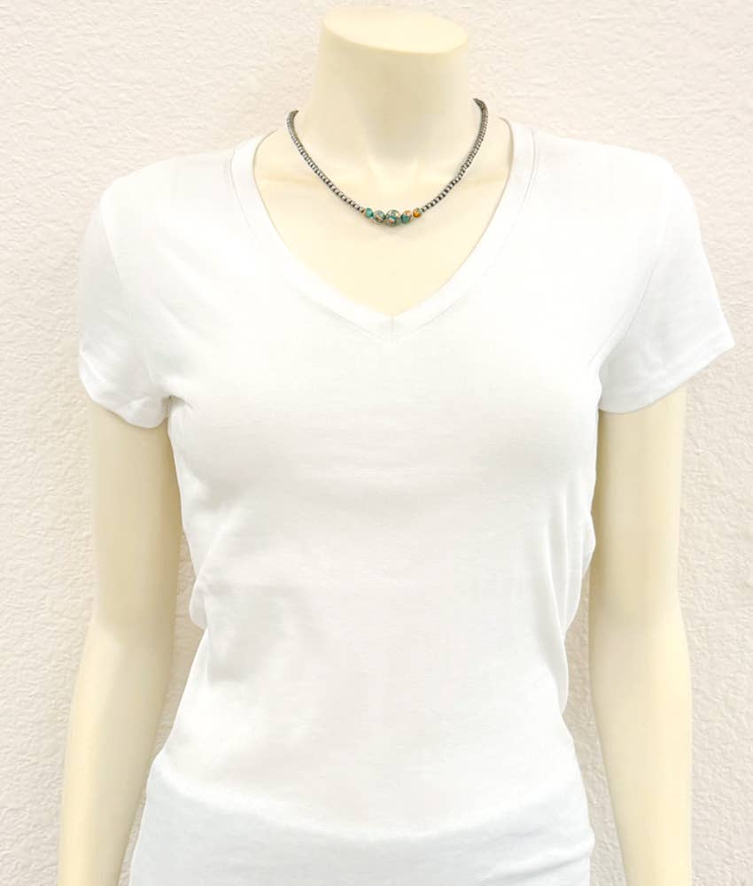Faux Silver Graduated 15" Western Gemstone Necklace