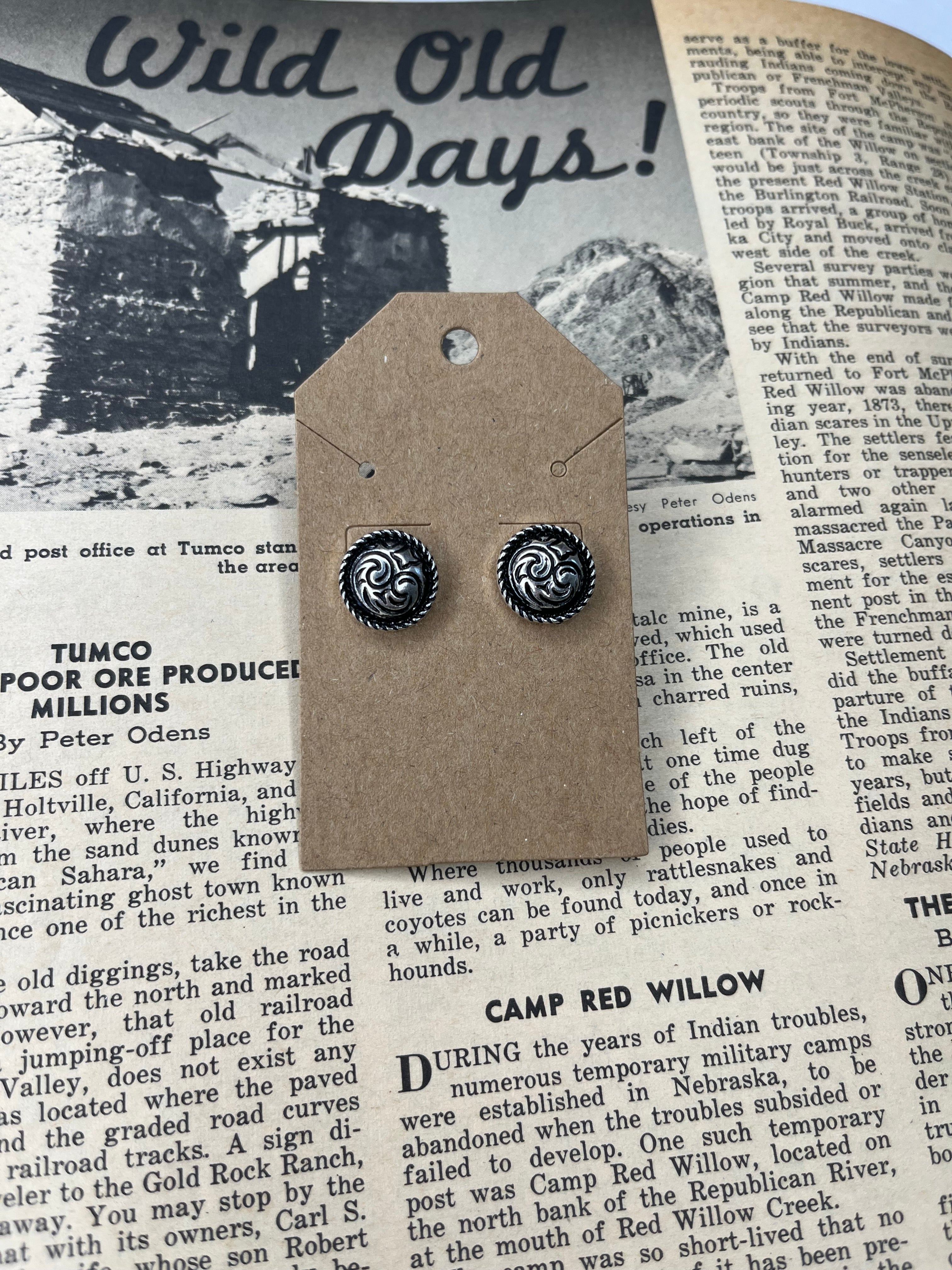 Faux Silver Tooled Round Studs