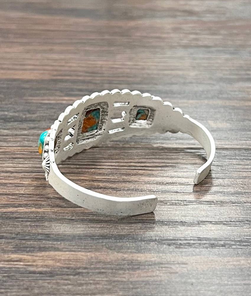 Faux Silver Western Gemstone Cuff Bracelet