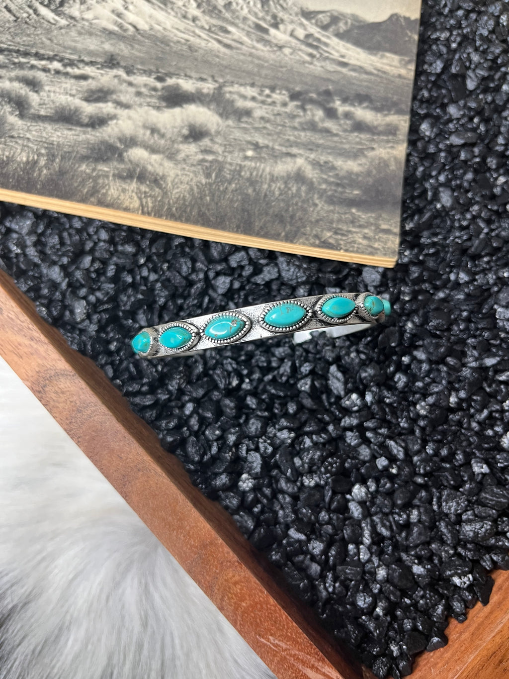 Faux Silver and Turquoise 8 Stone Detailed Adjustable Cuff