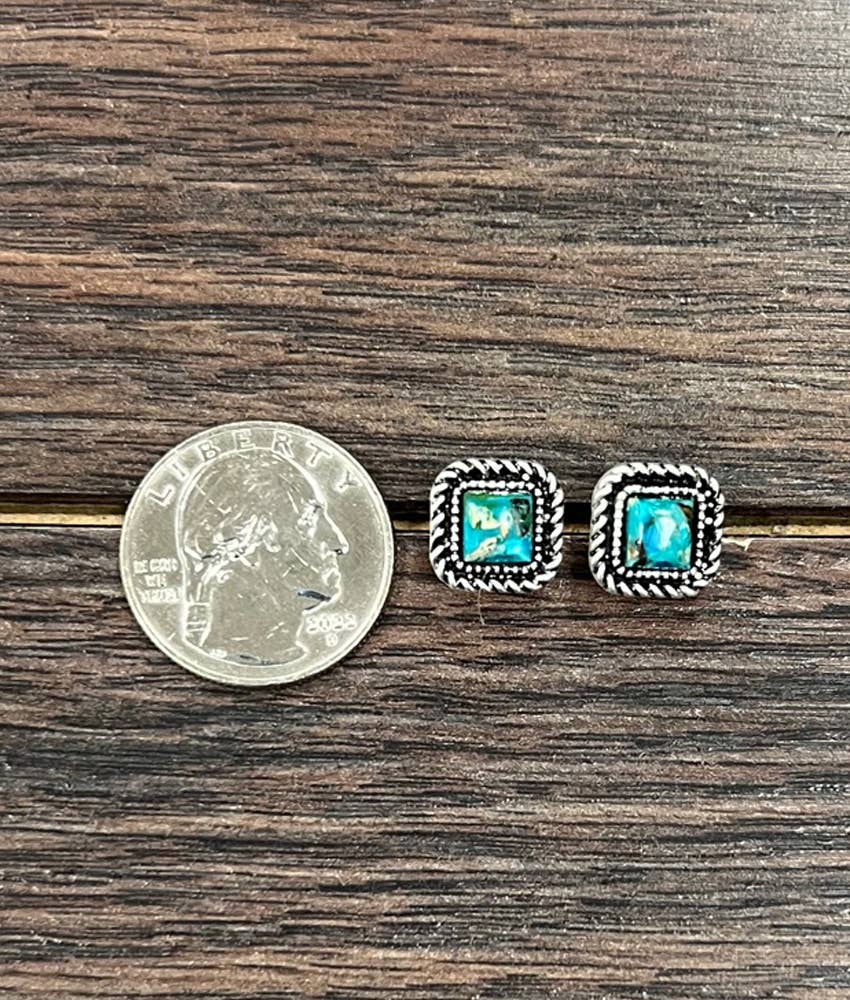Faux Silver 6mm Square Gemstone Stud Earrings