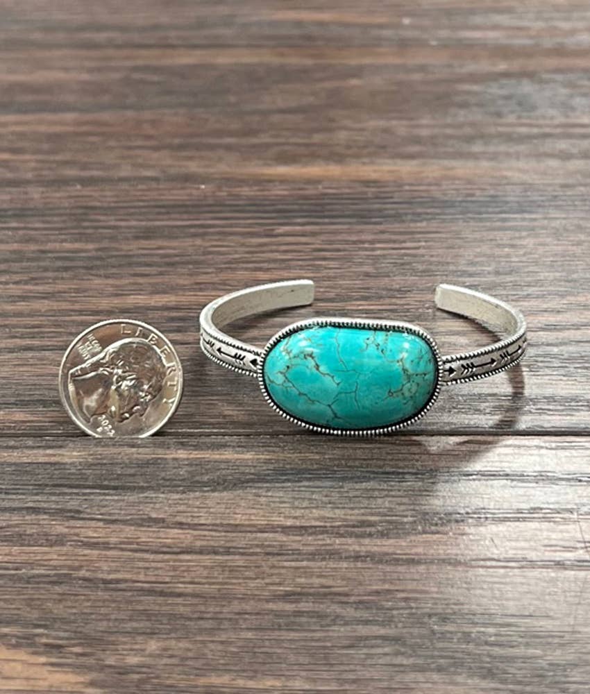 Faux Silver Western Turquoise Cuff Bracelet