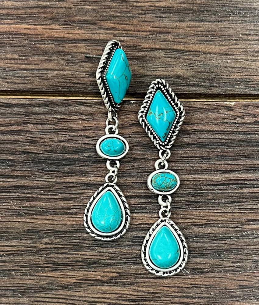 Faux Silver 2.5" Western Turquoise Post Earrings