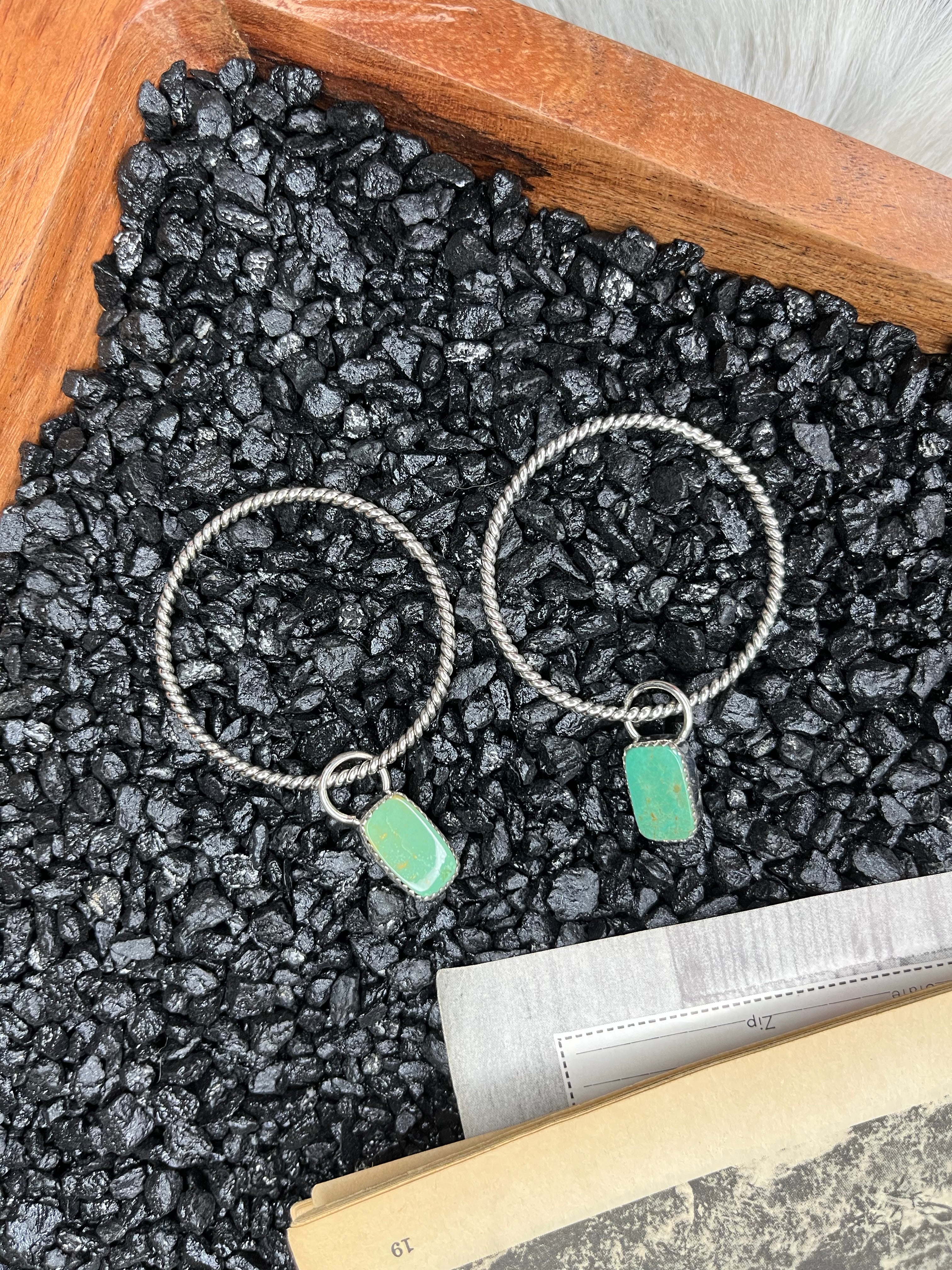 Genuine Sterling Silver and Kingman Turquoise Stud Hoops