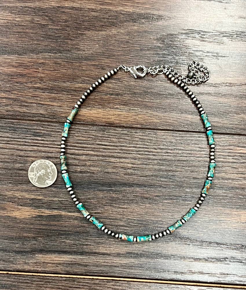 Faux Silver 16" Western 12mm Gemstone Necklace