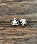 Faux Silver Small 5mm Triangle White Turquoise Stud Earrings