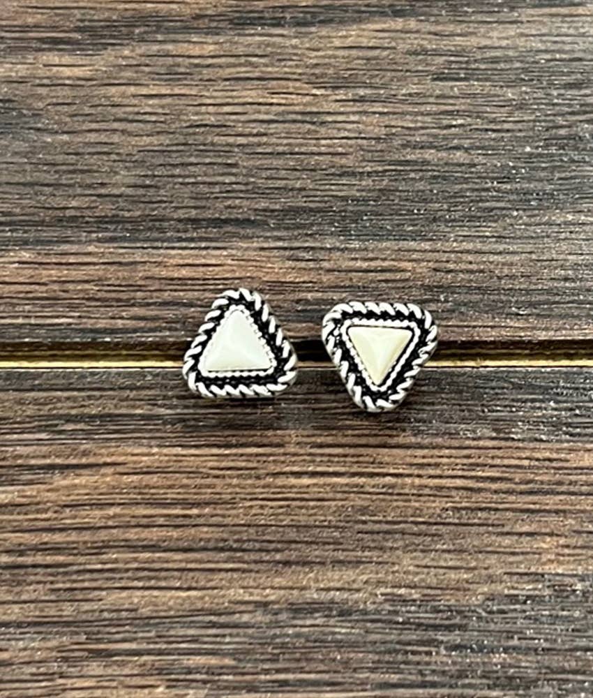 Faux Silver Small 5mm Triangle White Turquoise Stud Earrings