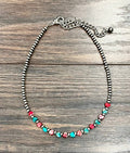 Faux Silver 15" Heart Gemstone Necklace