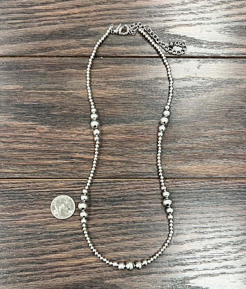 Faux Silver 22" Silver Western Bead Necklace