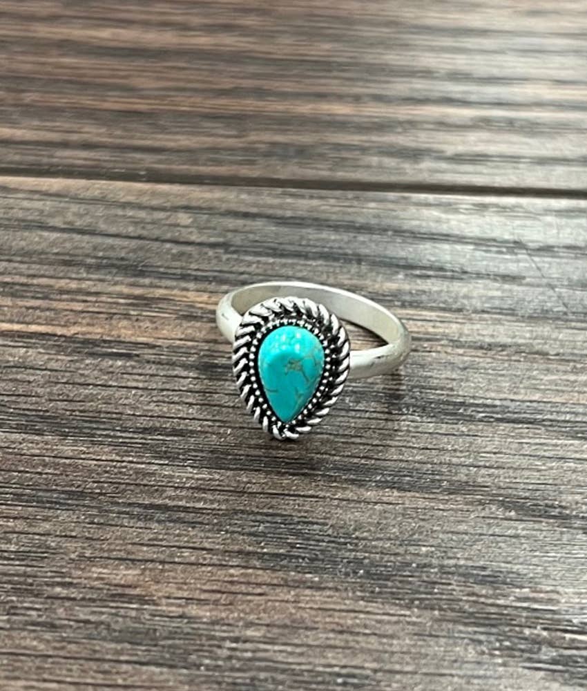 Faux Silver 10mm Drop Turquoise Adjustable Ring