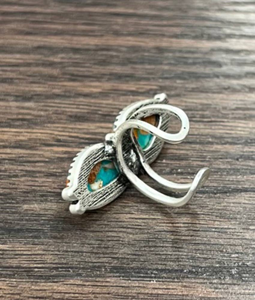 Faux Silver 1.5" Western Gemstone Adjustable Ring