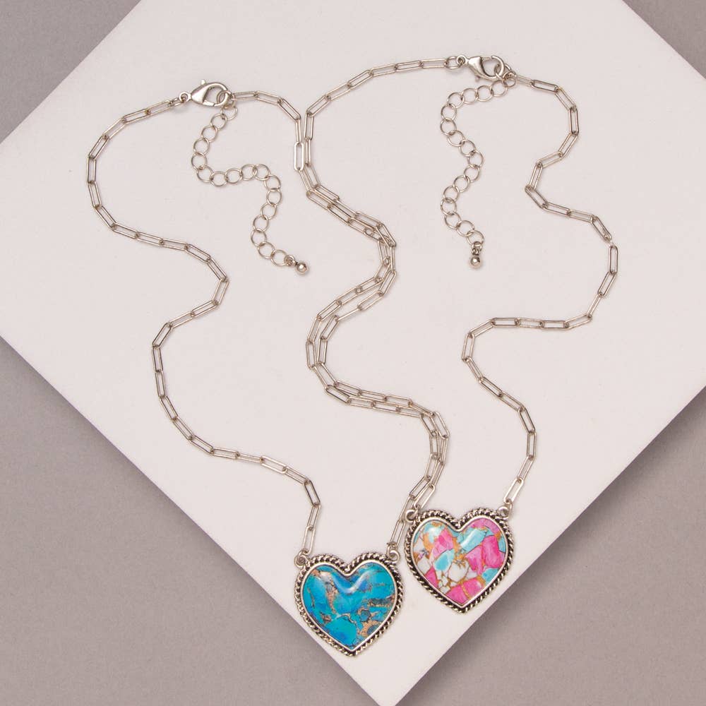 Faux Silver Western Marbled Turquoise Heart Pendant