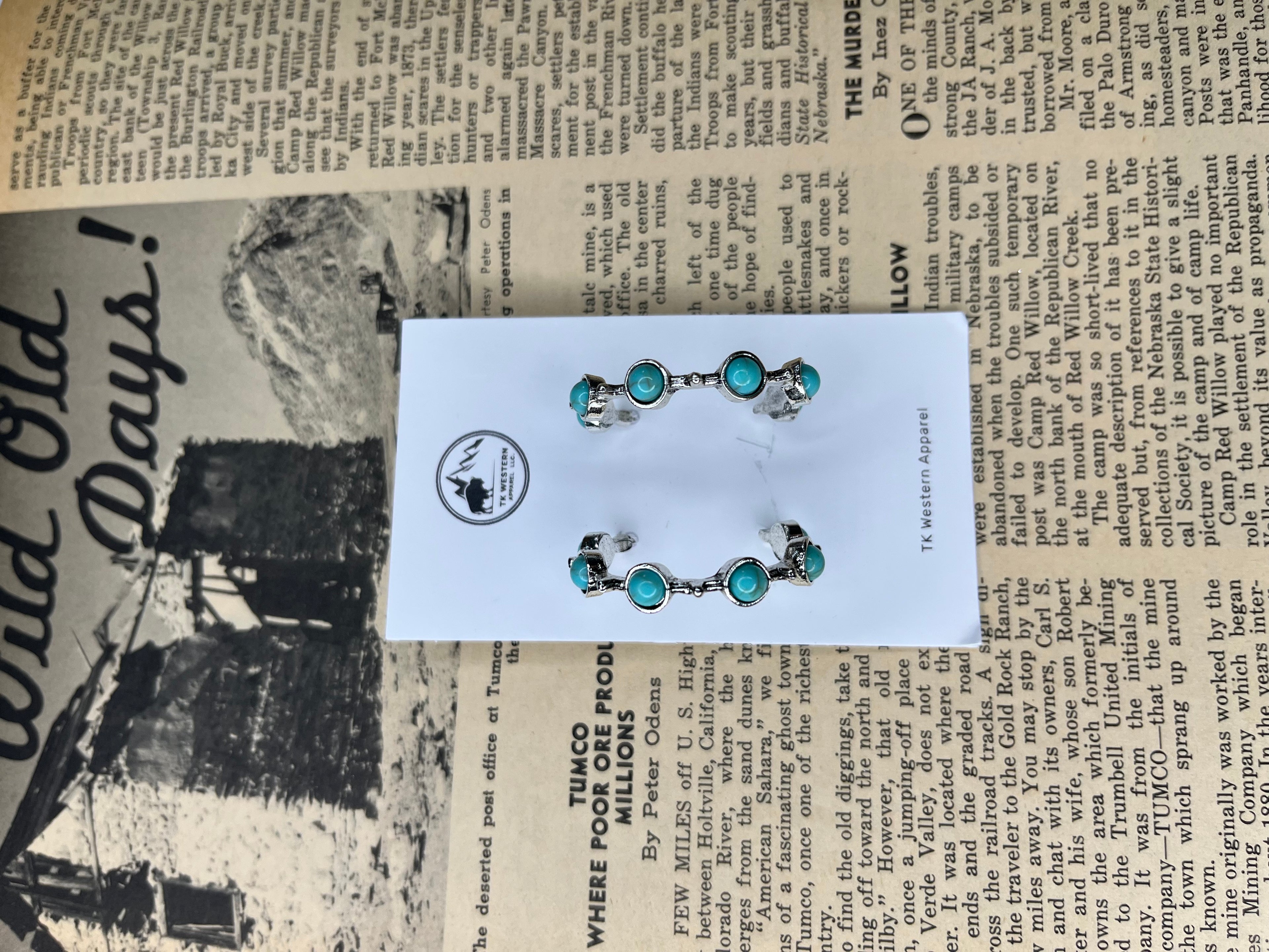 Faux Silver and Turquoise Hoops