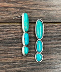 Faux Silver and Long Turquoise Stud Earrings