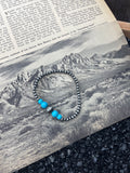 Graduated Faux Silver Pearls and Turquoise Stretchy Bracelet