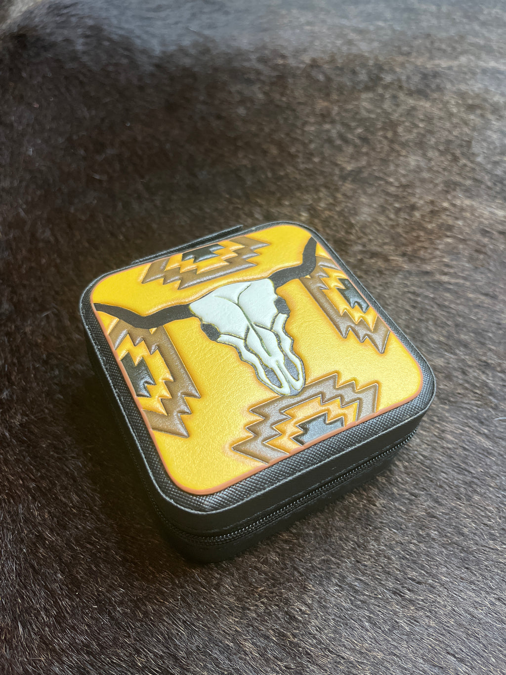 Yellow Aztec Skull Jewelry Box