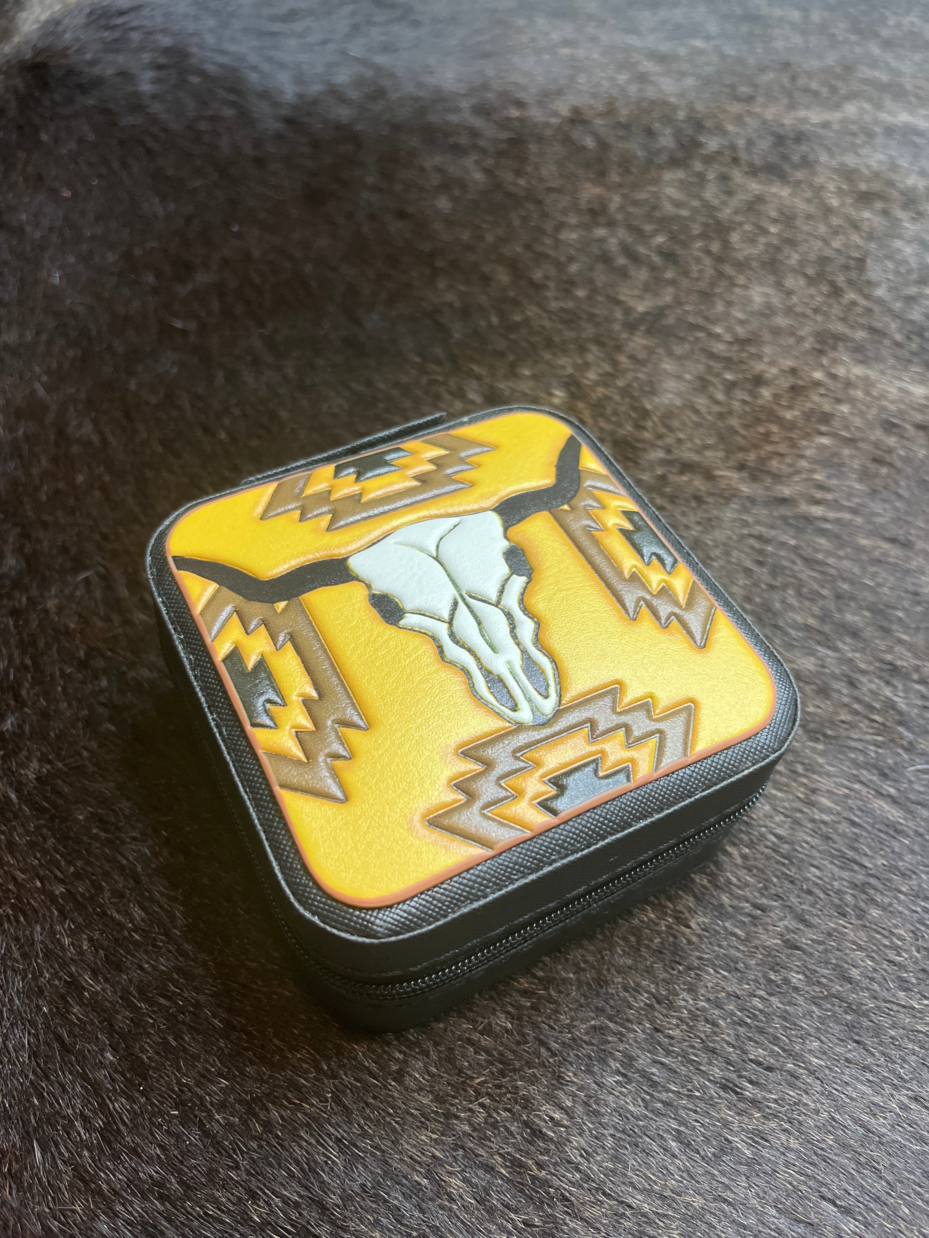 Yellow Aztec Skull Jewelry Box