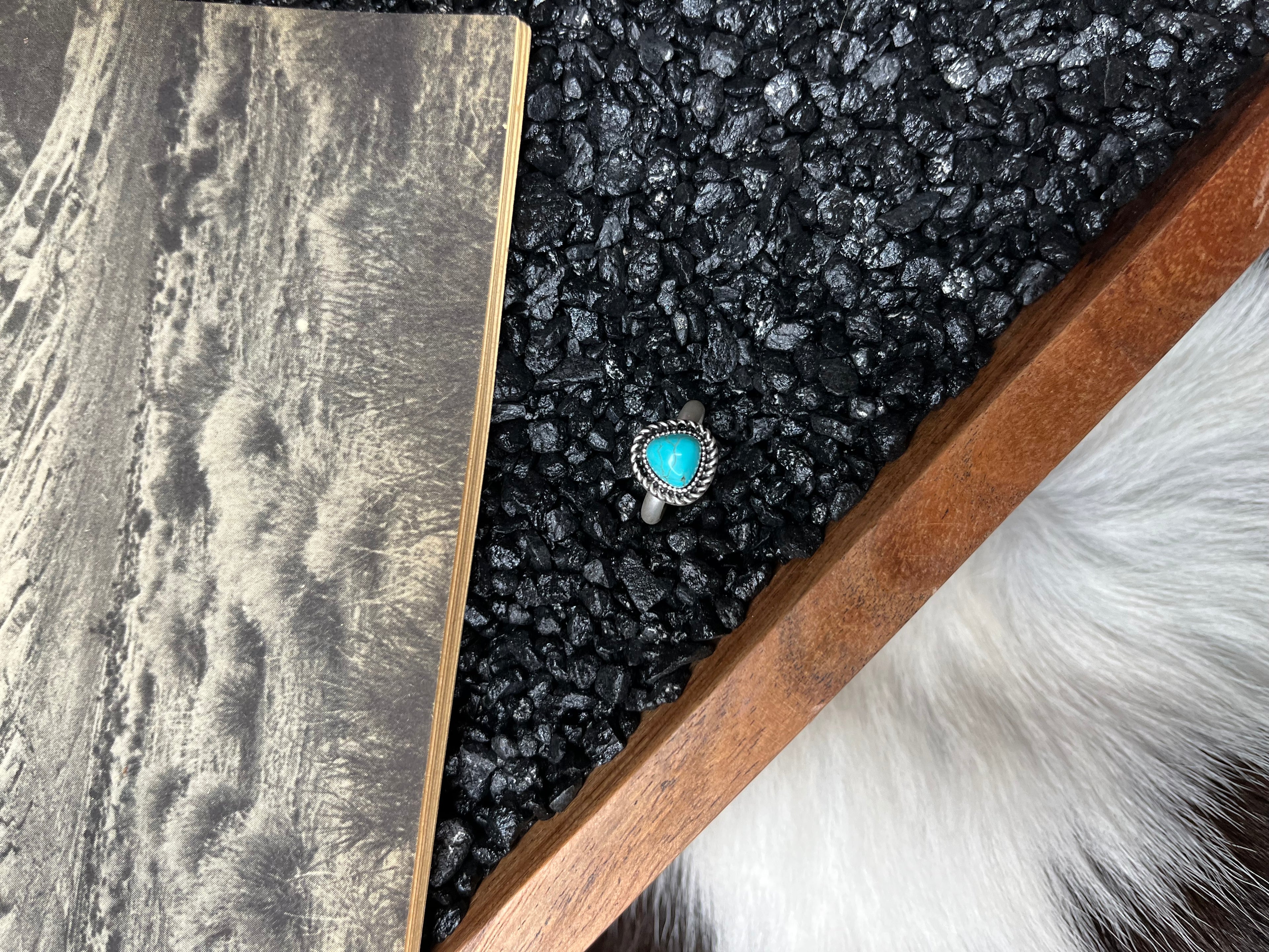 Faux Silver and Turquoise Adjustable Triangle Ring