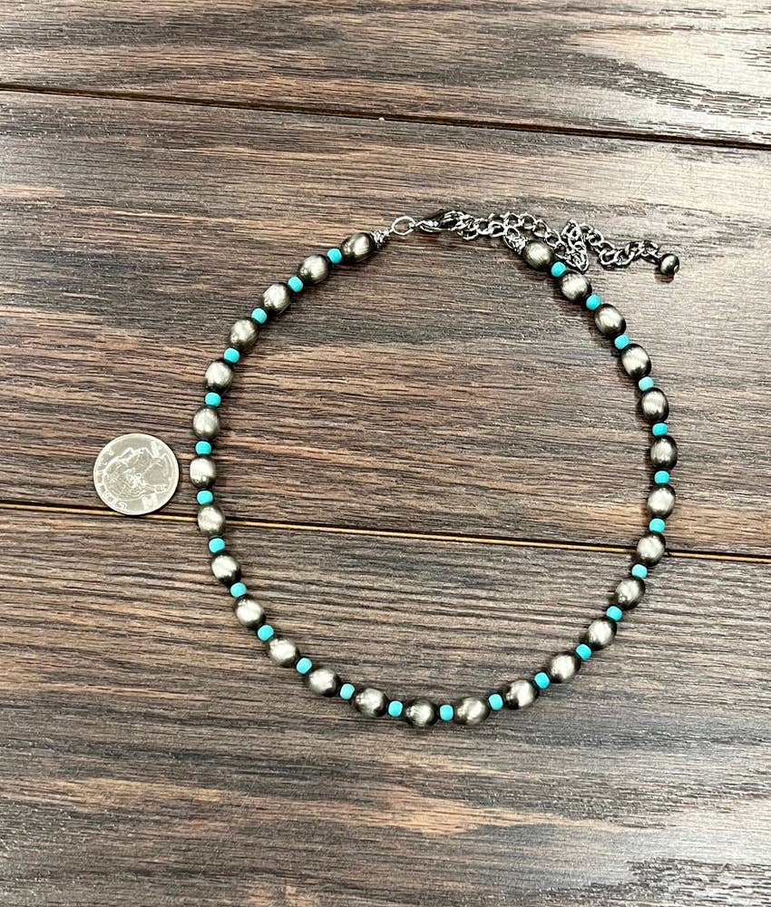 Faux Silver 16" 10mm Oval Western Bead Necklace