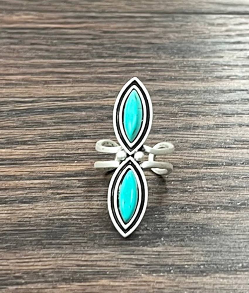 Faux Silver 1.7" Turquoise Adjustable Ring
