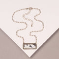 Faux Silver Western Marbled Colored Turquoise Rectangle Pendant Necklace