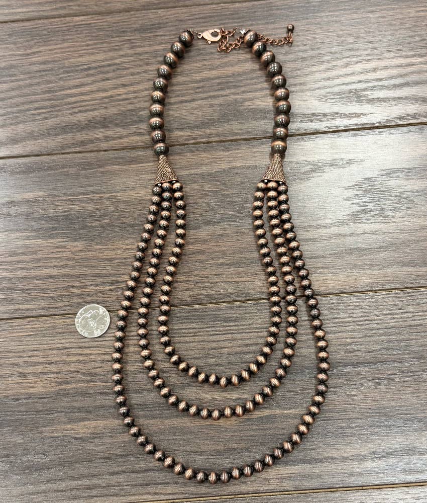 Faux 30" Copper Western Bead Layered Necklace