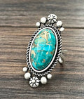 Faux Silver Big 1.8" Western Gemstone Adjustable Ring