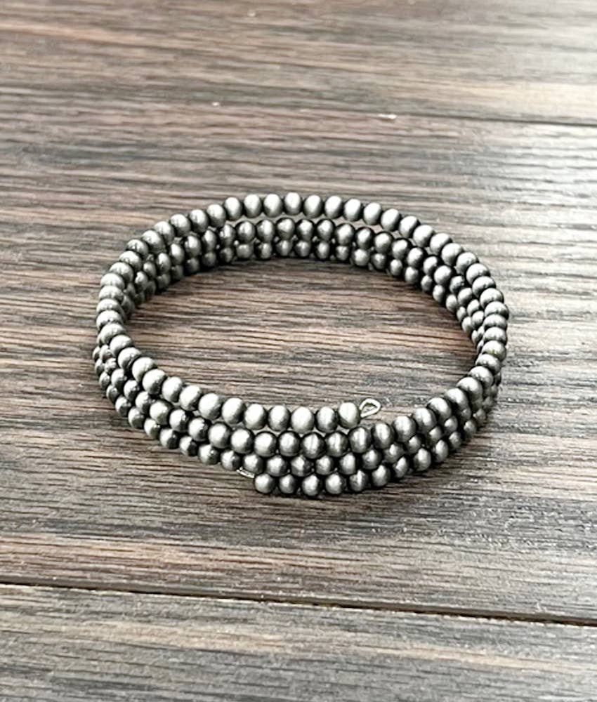 Faux Silver 4mm Western Bead Wrap Bracelet