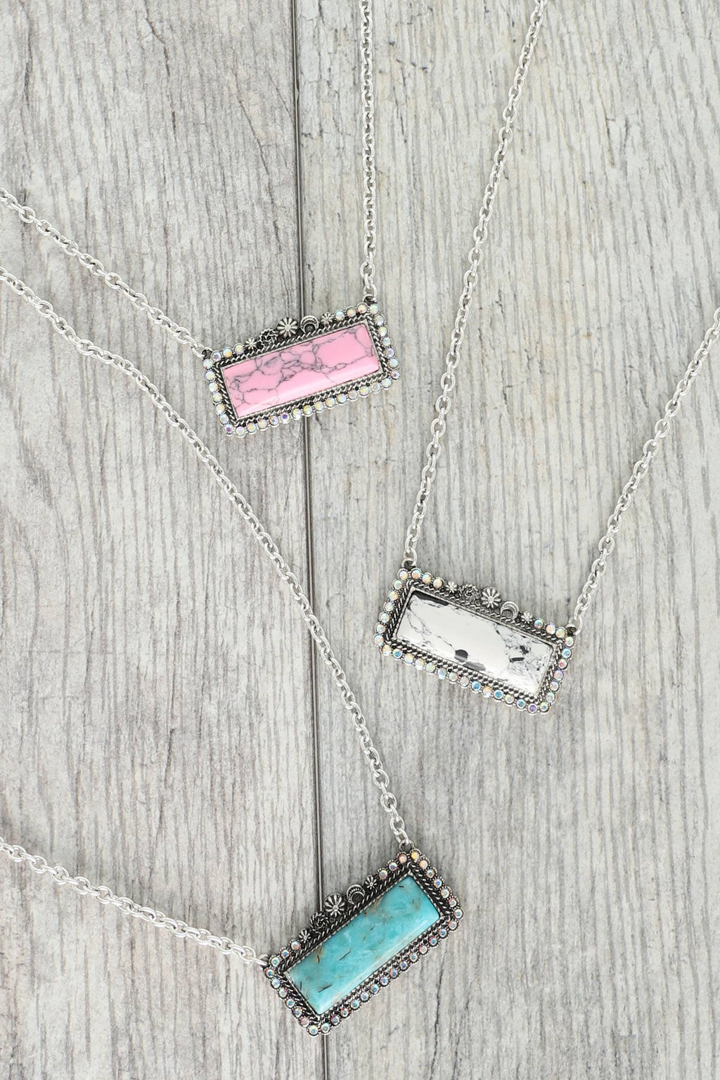 Faux Silver Western Rectangle Turquoise Concho Necklace