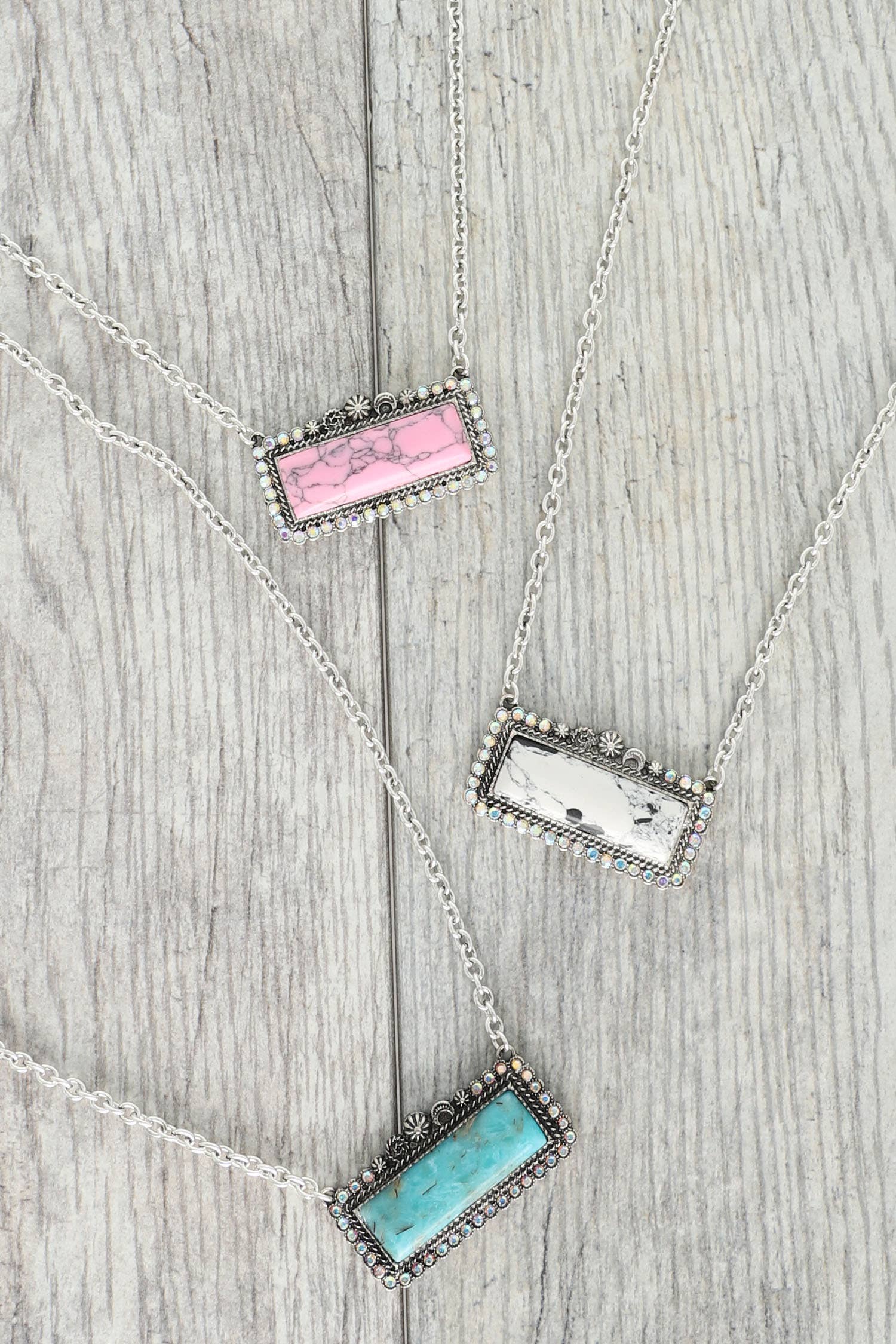 Faux Silver Western Rectangle Turquoise Concho Necklace