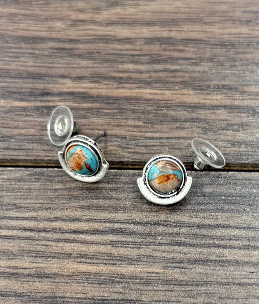 Faux Silver 8mm Round Gemstone Stud Earrings