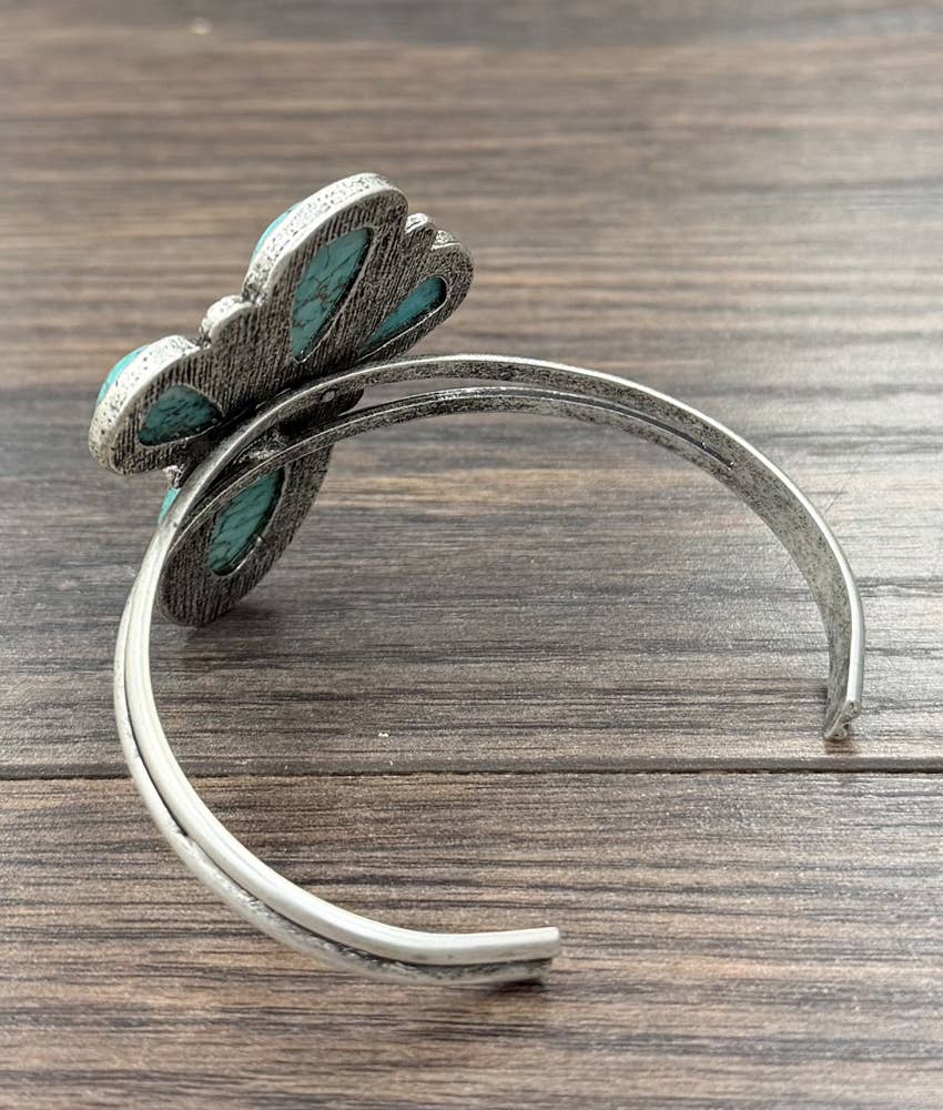 Faux Silver Big 2.2" Western Turquoise Cuff Bracelet