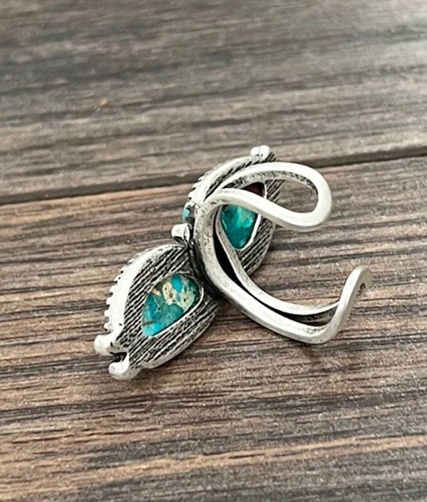 Faux Silver 1.5" Western Gemstone Adjustable Ring