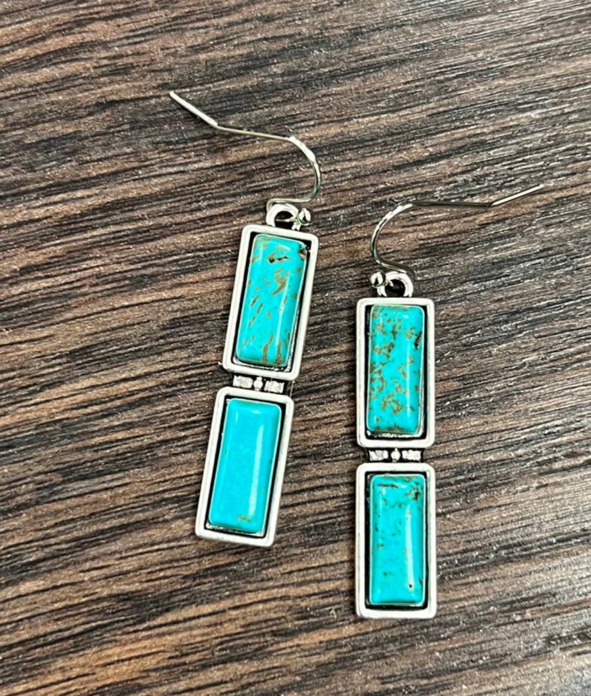 Faux Silver 1.5" Bar Turquoise Earrings