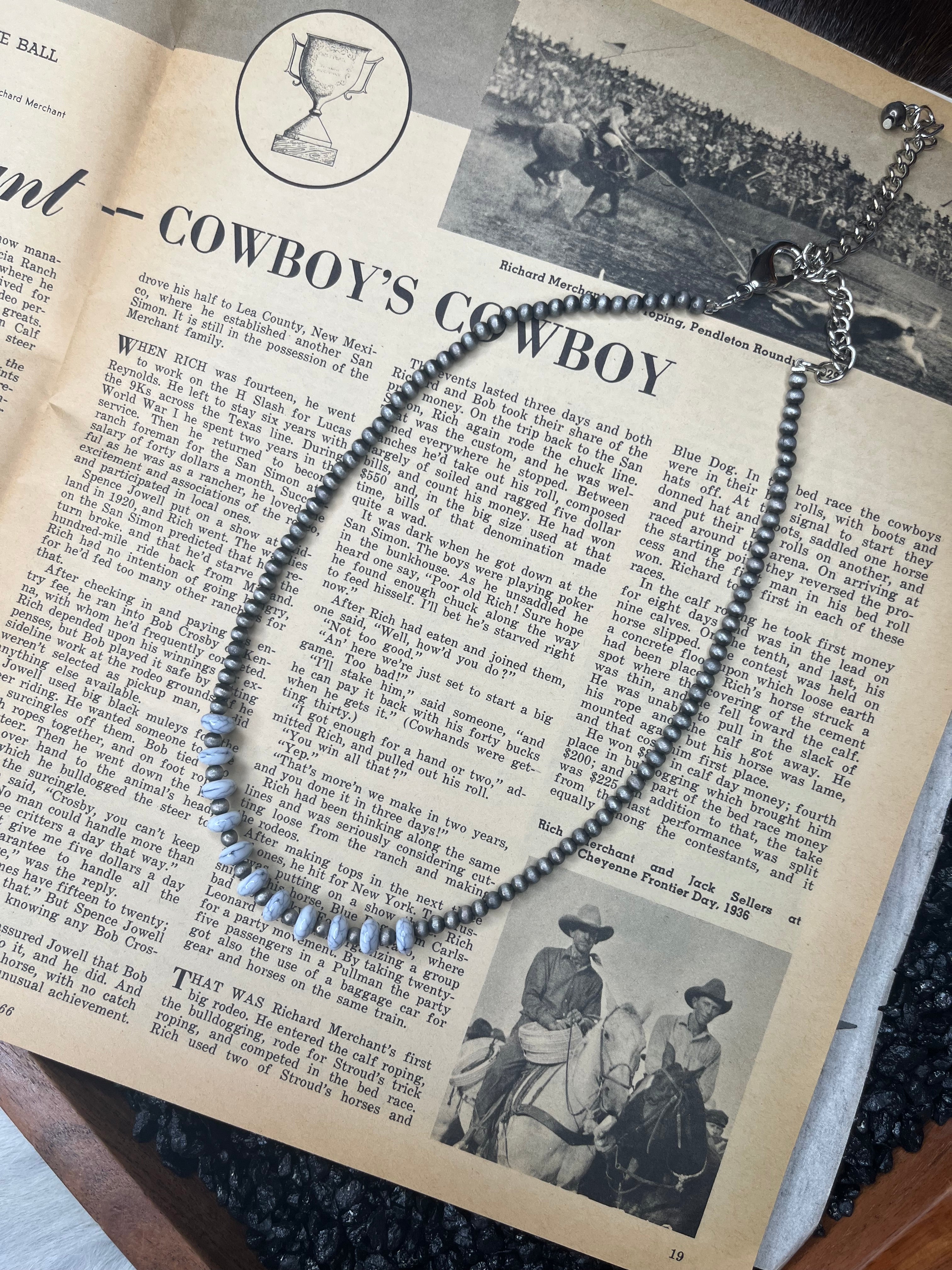 Faux Silver Pearl’s and White Saucer Gemstones Necklace