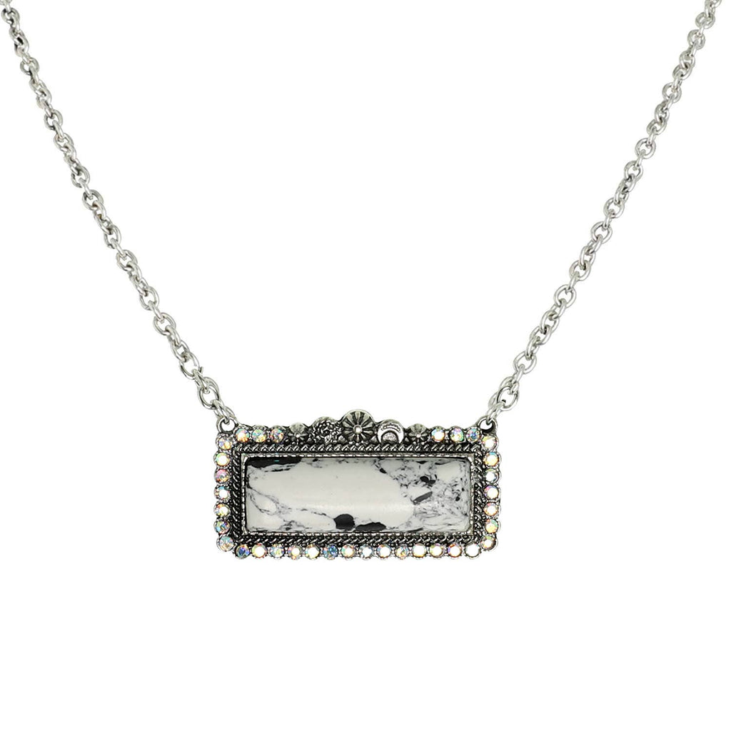 Faux Silver Western Rectangle Turquoise Concho Necklace